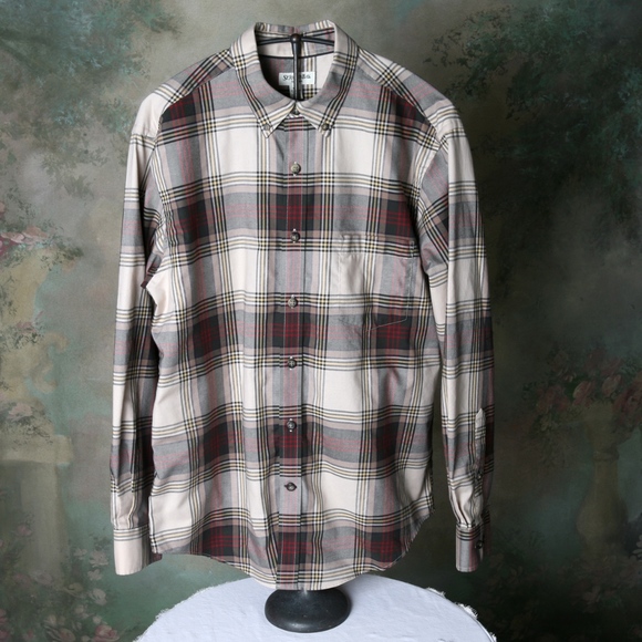 St. John's Bay Plaid Easy Care Khaki, Red, Black - Picture 1 of 5